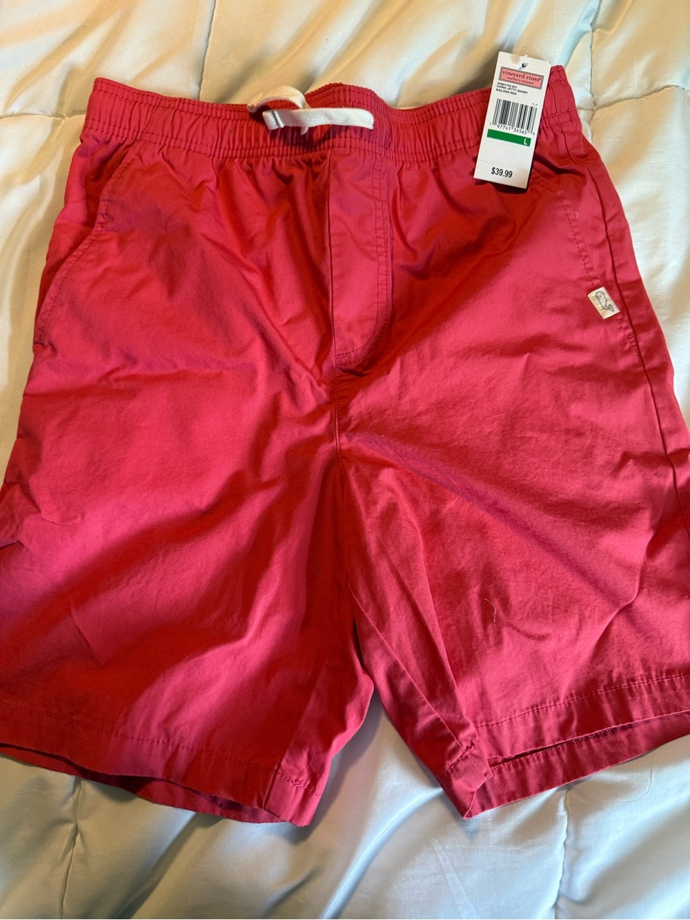 Vineyard Vines Boys Coral-Red Drawstring Shorts